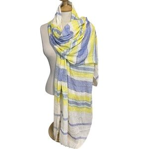 Aphorism - Silk Blend Yellow/Blue Stripe Scarf 32X80